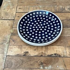Boleslawiec Polish Pottery Salad Plate Set 7.5" Blue Eyes Dotted Pattern